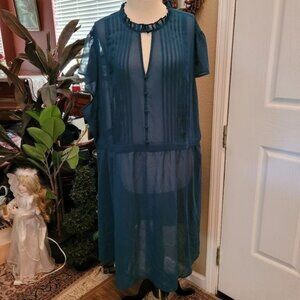 Modcloth Green dress Fall Winter 4X 4XL Semi Sheer Missing Slip